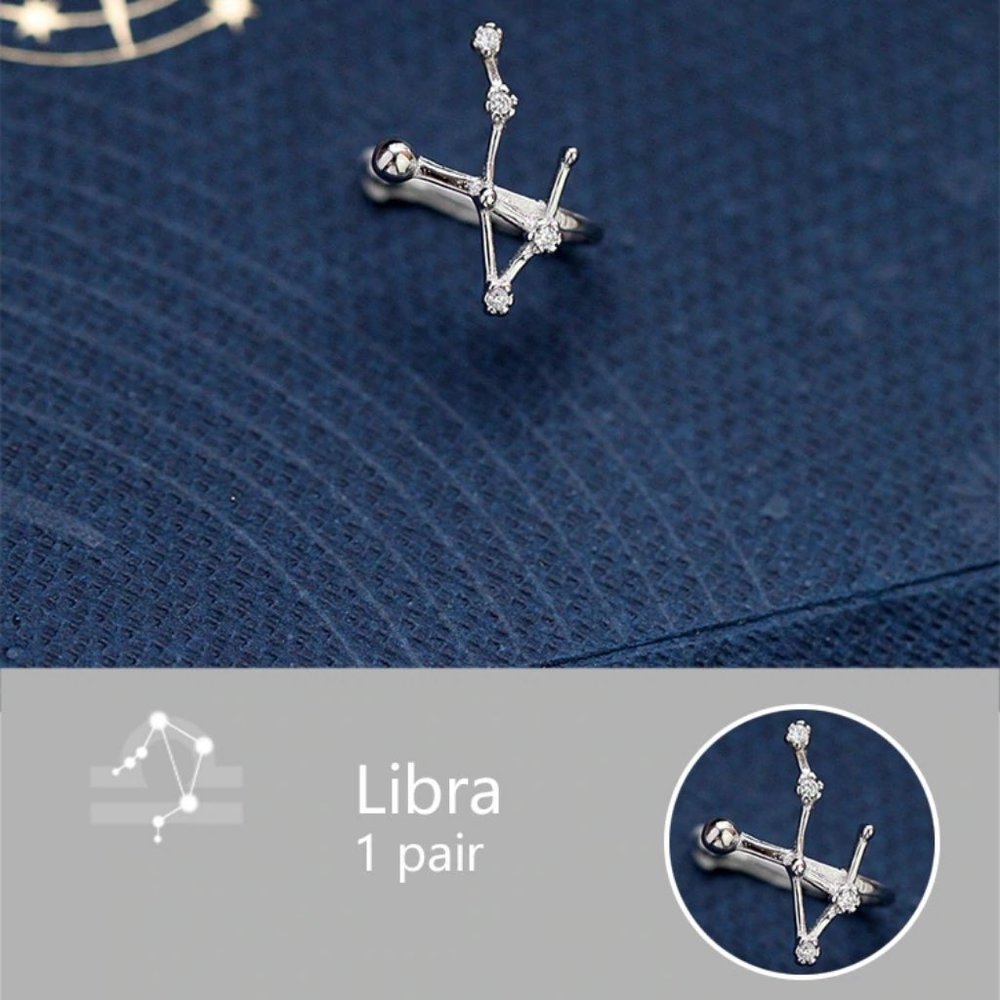 NEW 925 Sterling Silver Zodiac Earrings Cuff-Libra